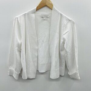 Christopher & Banks Womens Small 3/4 Sleeve Cropped Cardigan Sweater White 2322